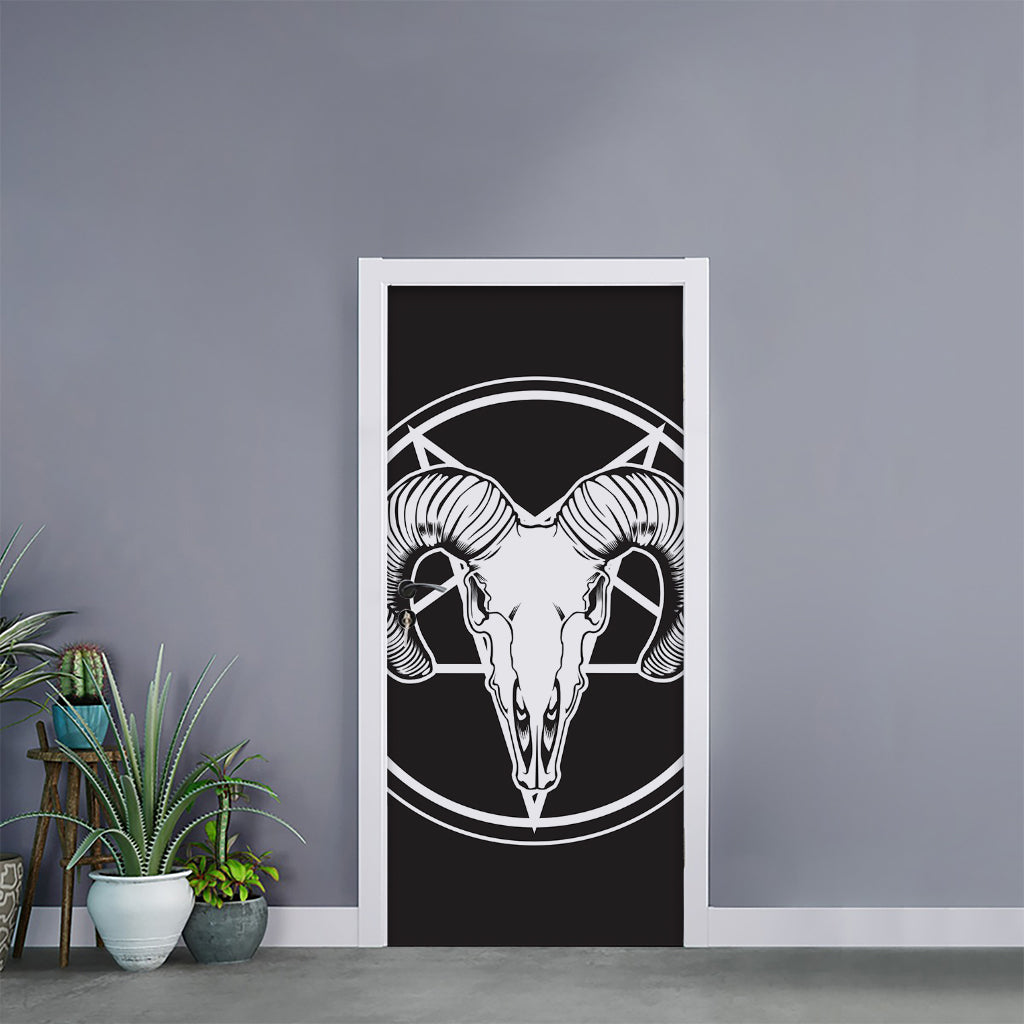 Satan Goat Skull Pentagram Print Door Sticker