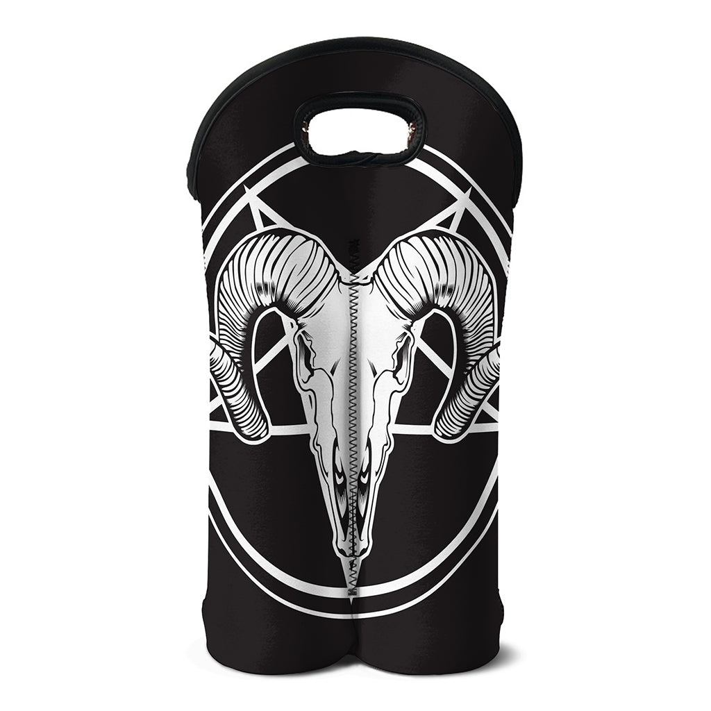 Satan Goat Skull Pentagram Print Double Neoprene Wine Tote