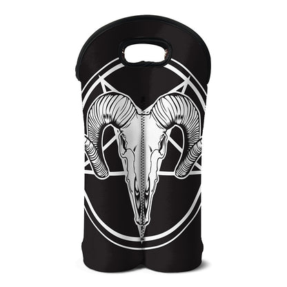 Satan Goat Skull Pentagram Print Double Neoprene Wine Tote