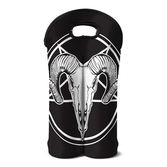 Satan Goat Skull Pentagram Print Double Neoprene Wine Tote
