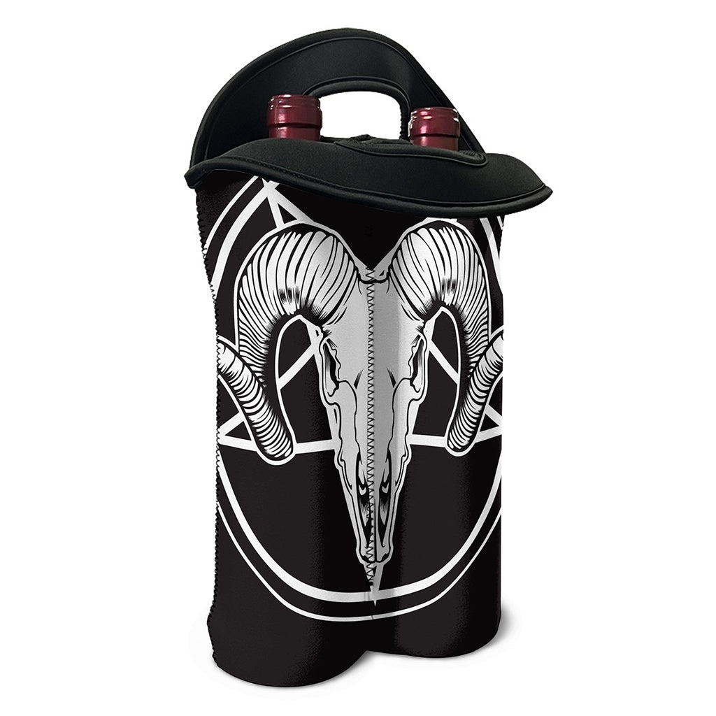 Satan Goat Skull Pentagram Print Double Neoprene Wine Tote