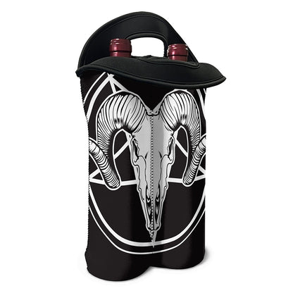 Satan Goat Skull Pentagram Print Double Neoprene Wine Tote