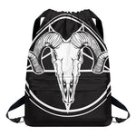 Satan Goat Skull Pentagram Print Drawstring Backpack