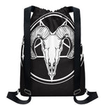 Satan Goat Skull Pentagram Print Drawstring Backpack