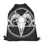 Satan Goat Skull Pentagram Print Drawstring Bag