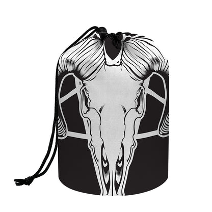 Satan Goat Skull Pentagram Print Drawstring Makeup Bag