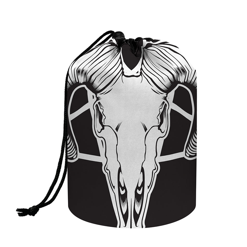 Satan Goat Skull Pentagram Print Drawstring Makeup Bag