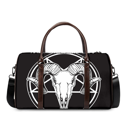 Satan Goat Skull Pentagram Print Duffle Bag
