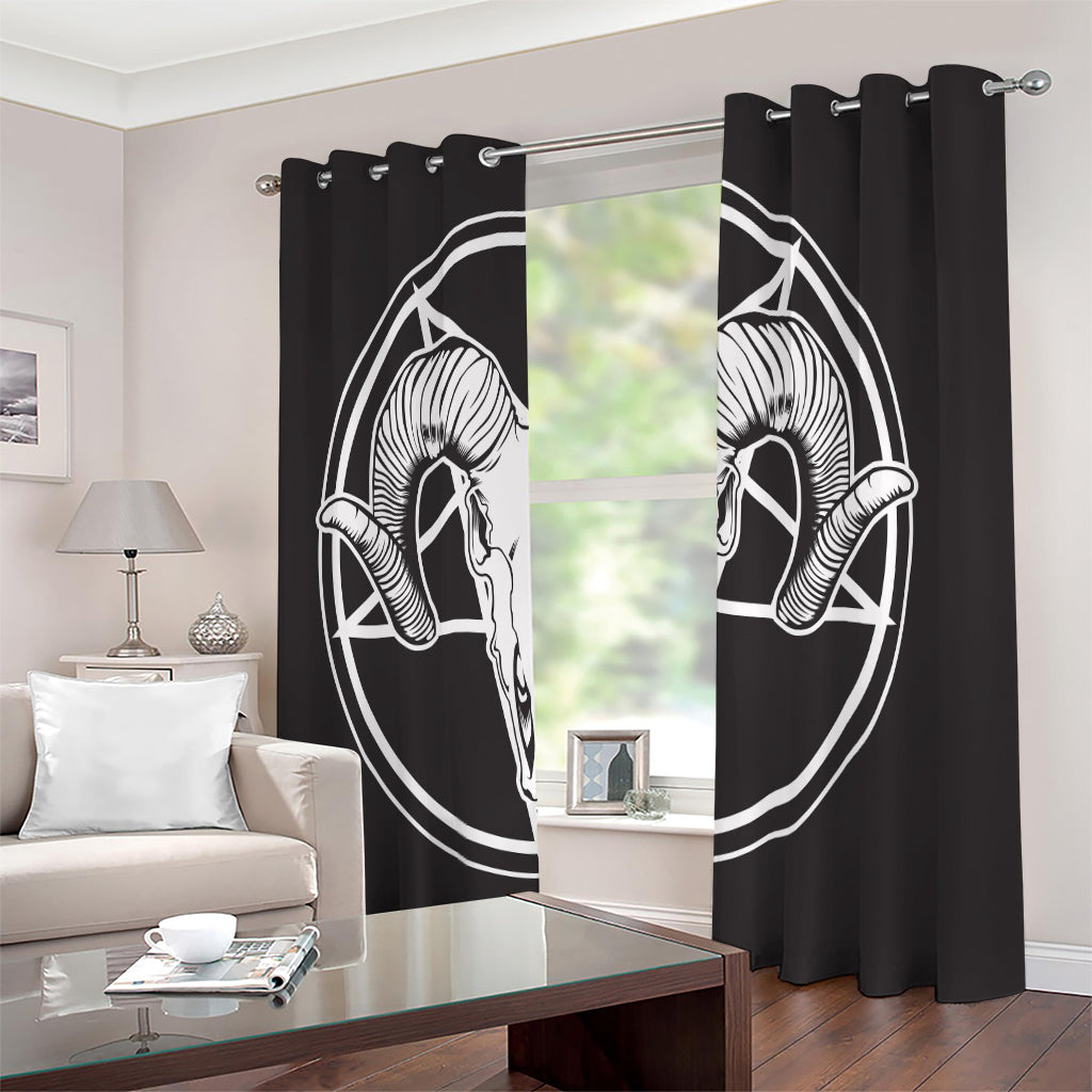 Satan Goat Skull Pentagram Print Extra Wide Grommet Curtains