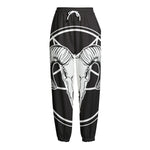Satan Goat Skull Pentagram Print Fleece Lined Knit Pants