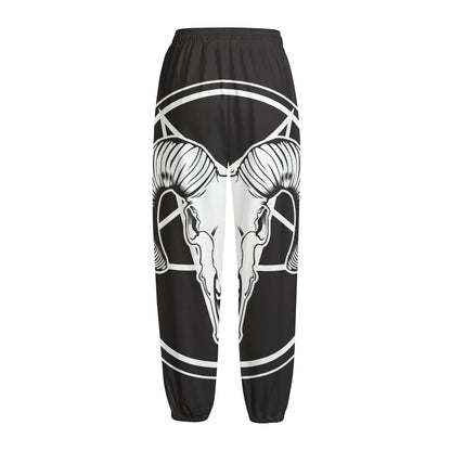 Satan Goat Skull Pentagram Print Fleece Lined Knit Pants
