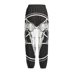 Satan Goat Skull Pentagram Print Fleece Lined Knit Pants