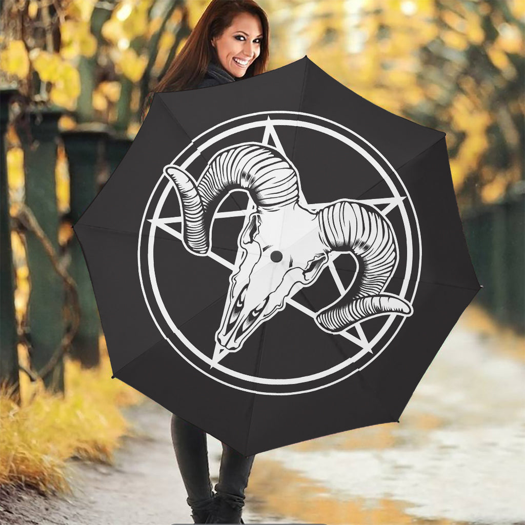 Satan Goat Skull Pentagram Print Foldable Umbrella