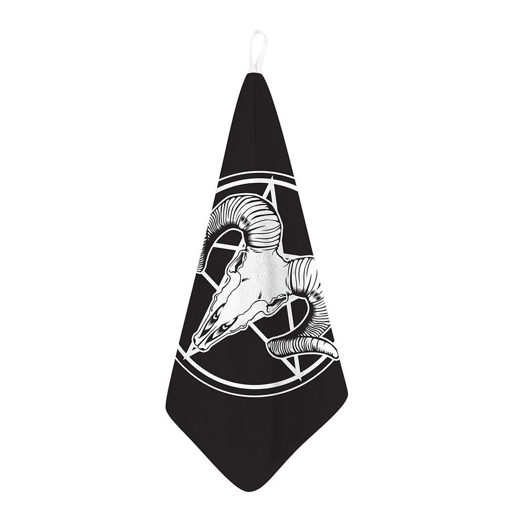 Satan Goat Skull Pentagram Print Hand Towel