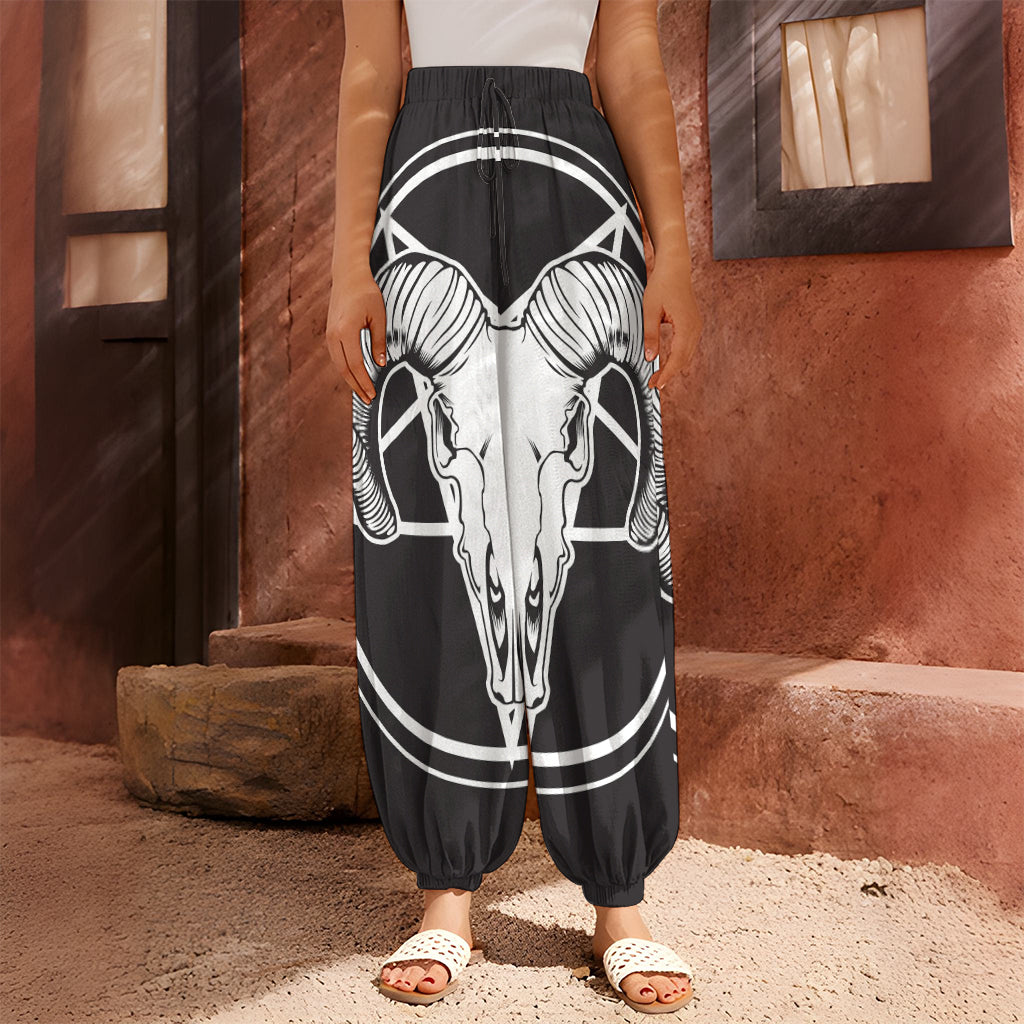 Satan Goat Skull Pentagram Print Harem Pants