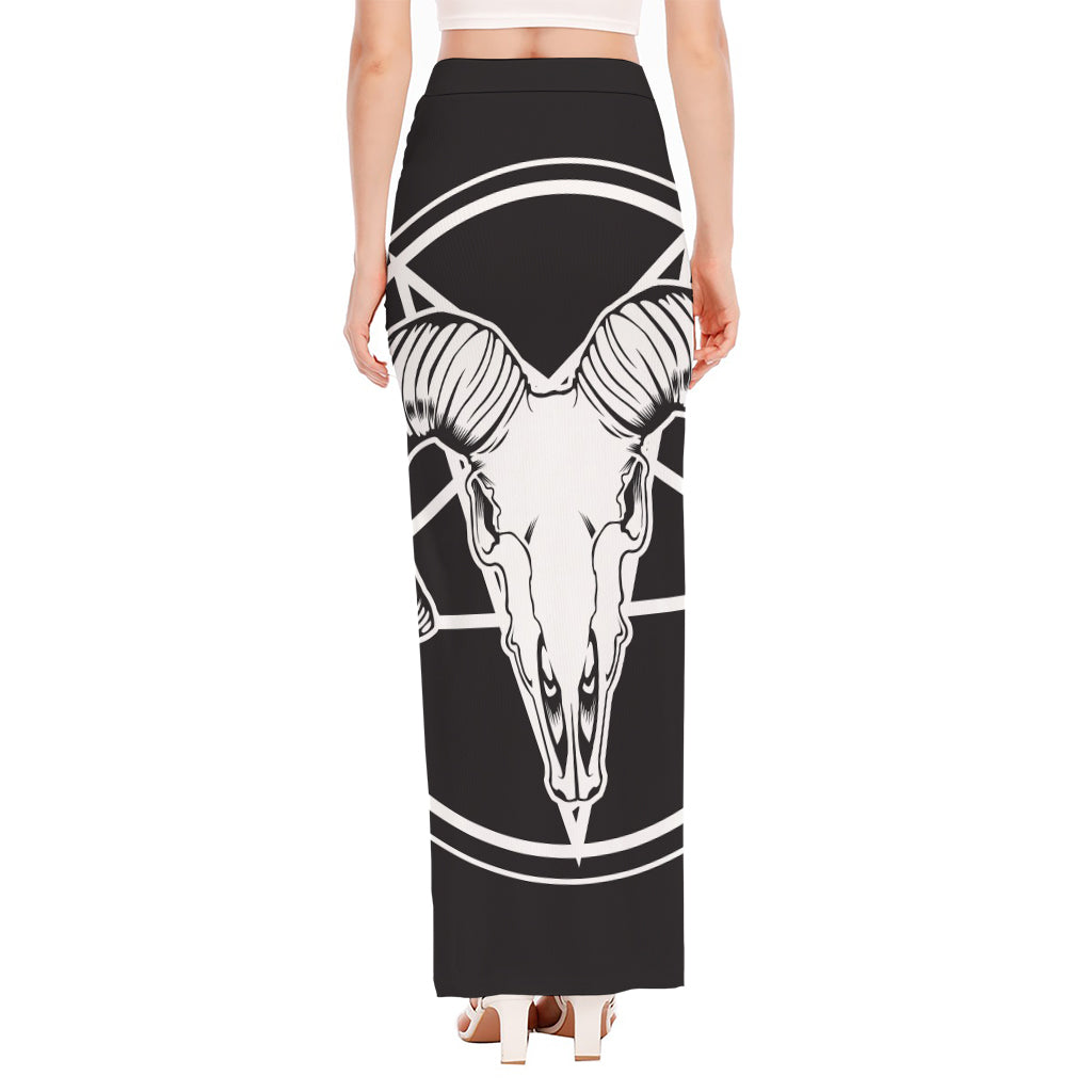 Satan Goat Skull Pentagram Print High Slit Maxi Skirt