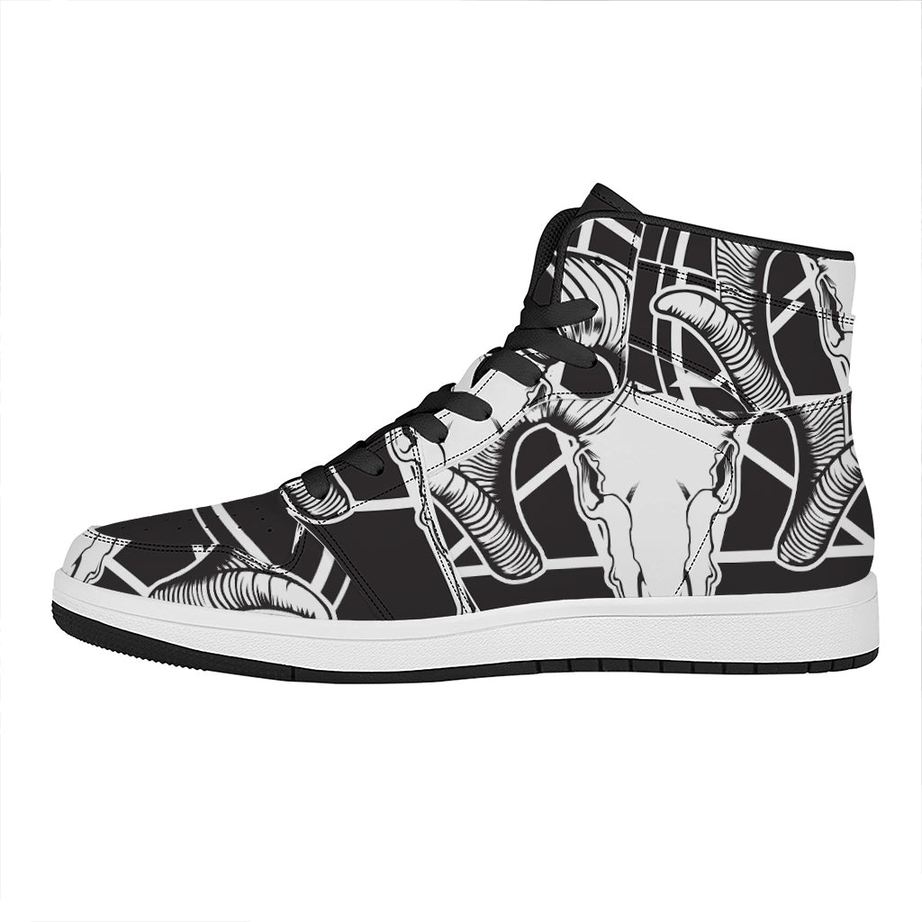 Satan Goat Skull Pentagram Print High Top Leather Sneakers