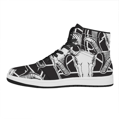Satan Goat Skull Pentagram Print High Top Leather Sneakers