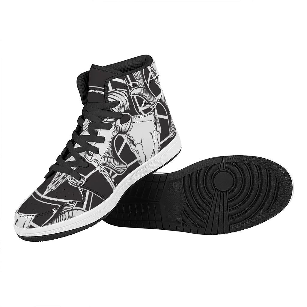 Satan Goat Skull Pentagram Print High Top Leather Sneakers