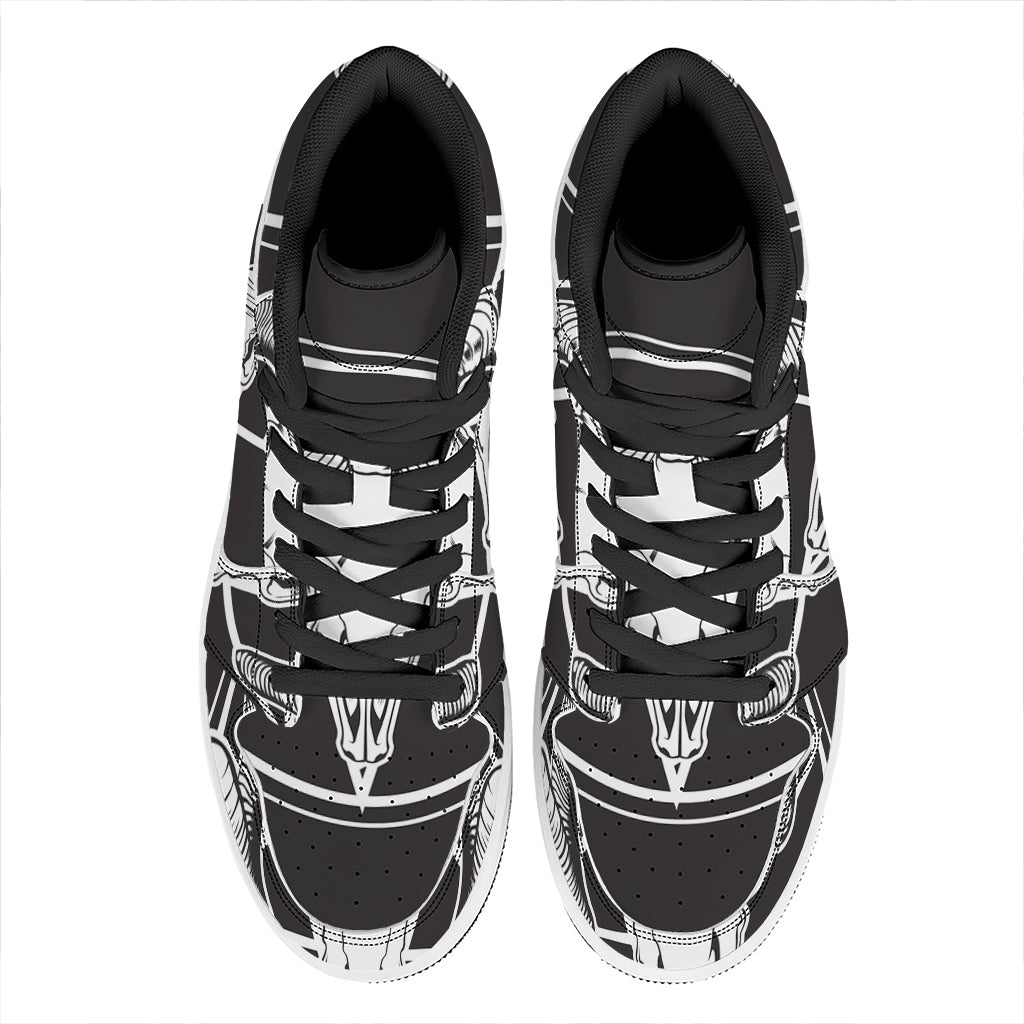 Satan Goat Skull Pentagram Print High Top Leather Sneakers