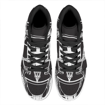 Satan Goat Skull Pentagram Print High Top Leather Sneakers