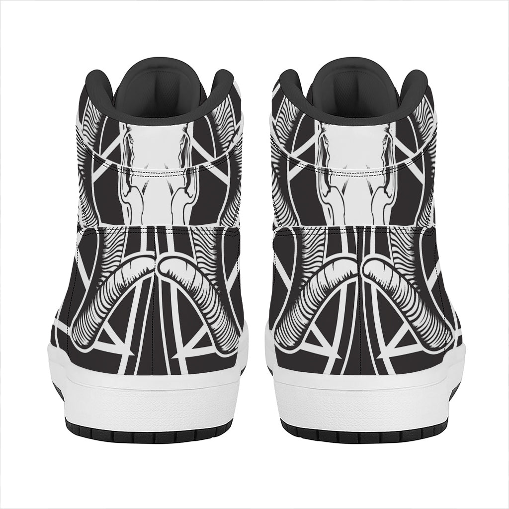 Satan Goat Skull Pentagram Print High Top Leather Sneakers