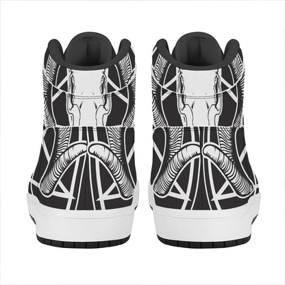 Satan Goat Skull Pentagram Print High Top Leather Sneakers