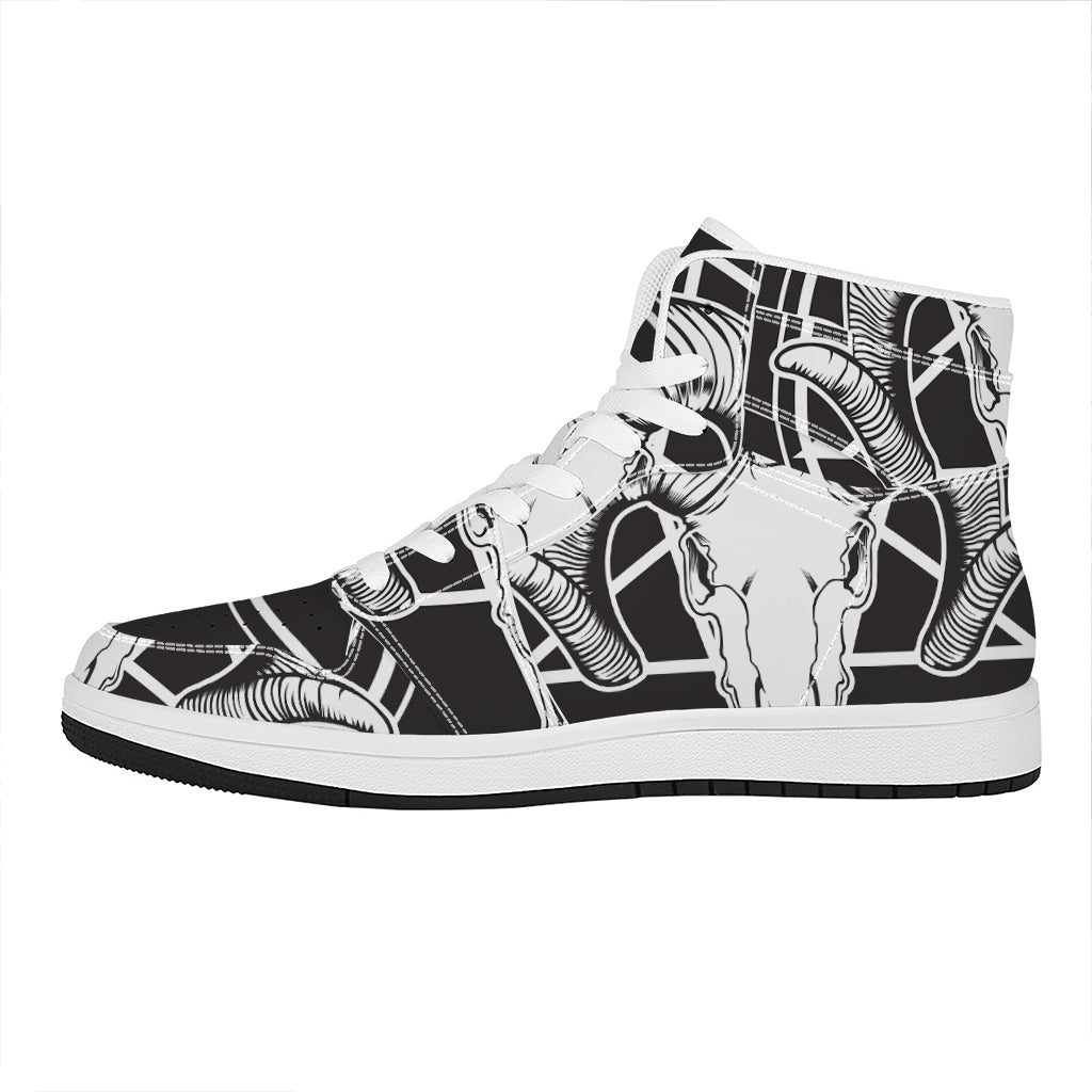 Satan Goat Skull Pentagram Print High Top Leather Sneakers
