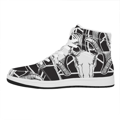 Satan Goat Skull Pentagram Print High Top Leather Sneakers