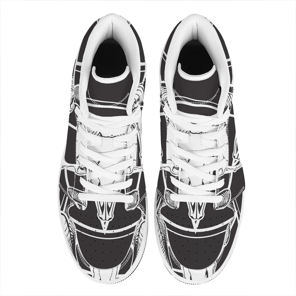 Satan Goat Skull Pentagram Print High Top Leather Sneakers