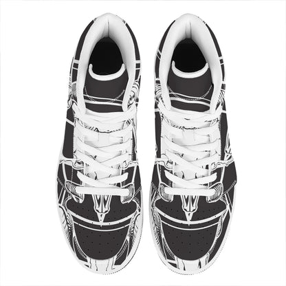 Satan Goat Skull Pentagram Print High Top Leather Sneakers