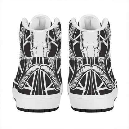 Satan Goat Skull Pentagram Print High Top Leather Sneakers