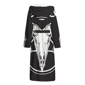 Satan Goat Skull Pentagram Print Hooded Bathrobe