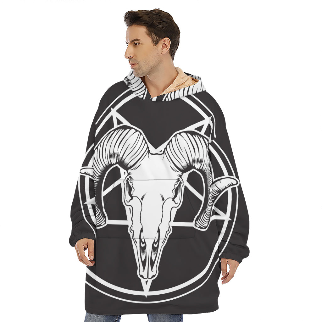 Satan Goat Skull Pentagram Print Hoodie Blanket