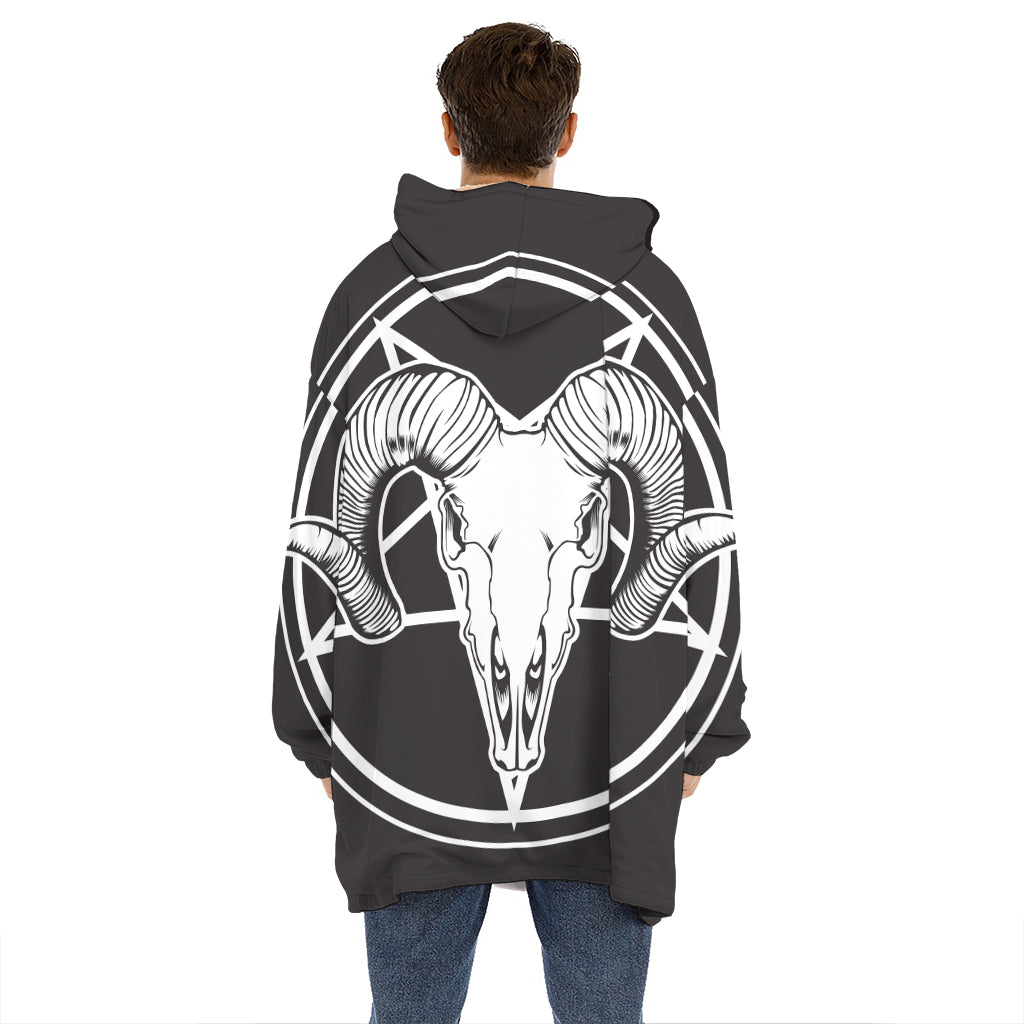 Satan Goat Skull Pentagram Print Hoodie Blanket