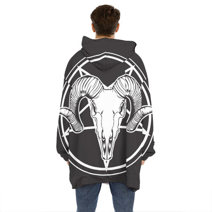 Satan Goat Skull Pentagram Print Hoodie Blanket