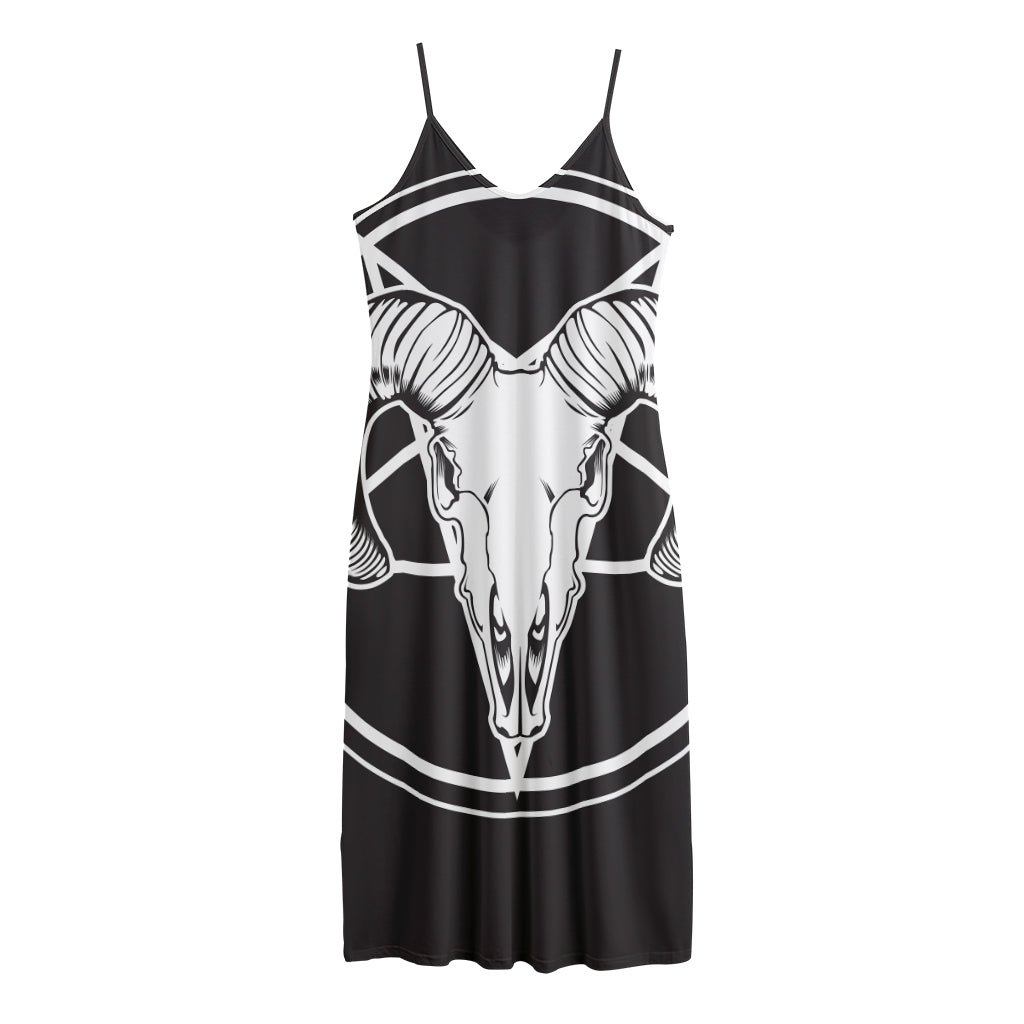 Satan Goat Skull Pentagram Print Jersey Midi Cami Dress