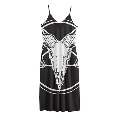 Satan Goat Skull Pentagram Print Jersey Midi Cami Dress