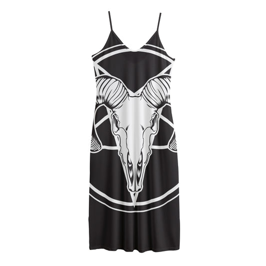 Satan Goat Skull Pentagram Print Jersey Midi Cami Dress