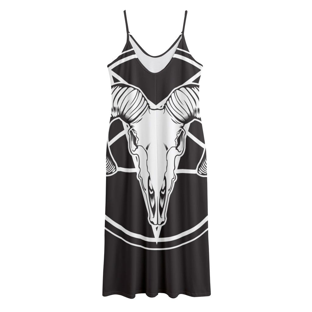 Satan Goat Skull Pentagram Print Jersey Midi Cami Dress