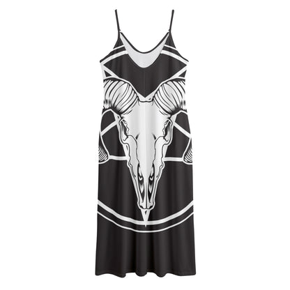 Satan Goat Skull Pentagram Print Jersey Midi Cami Dress