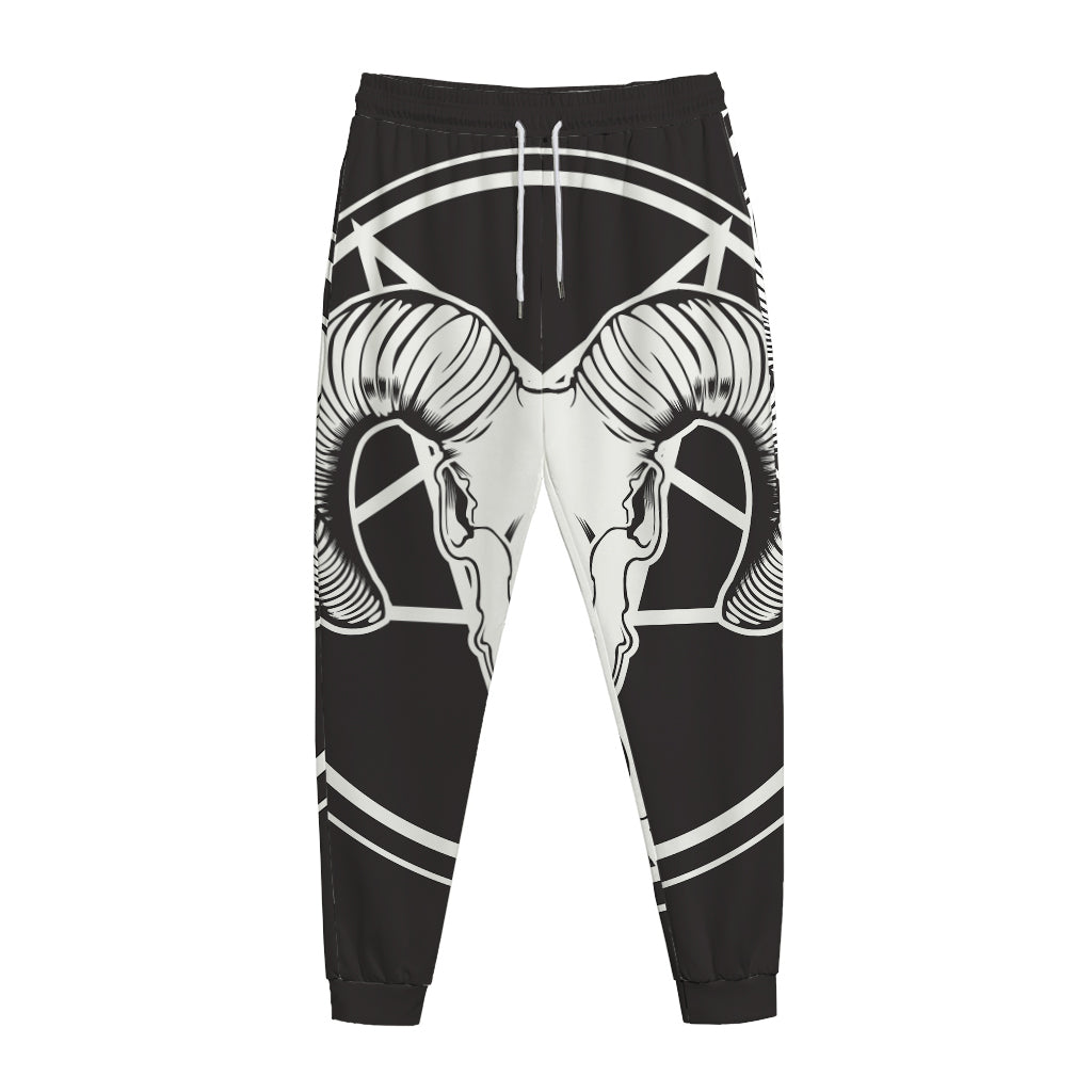 Satan Goat Skull Pentagram Print Jogger Pants