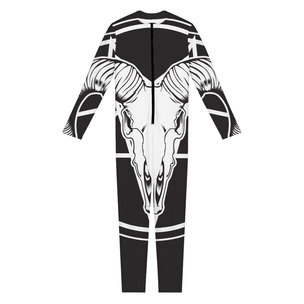 Satan Goat Skull Pentagram Print Jumpsuit