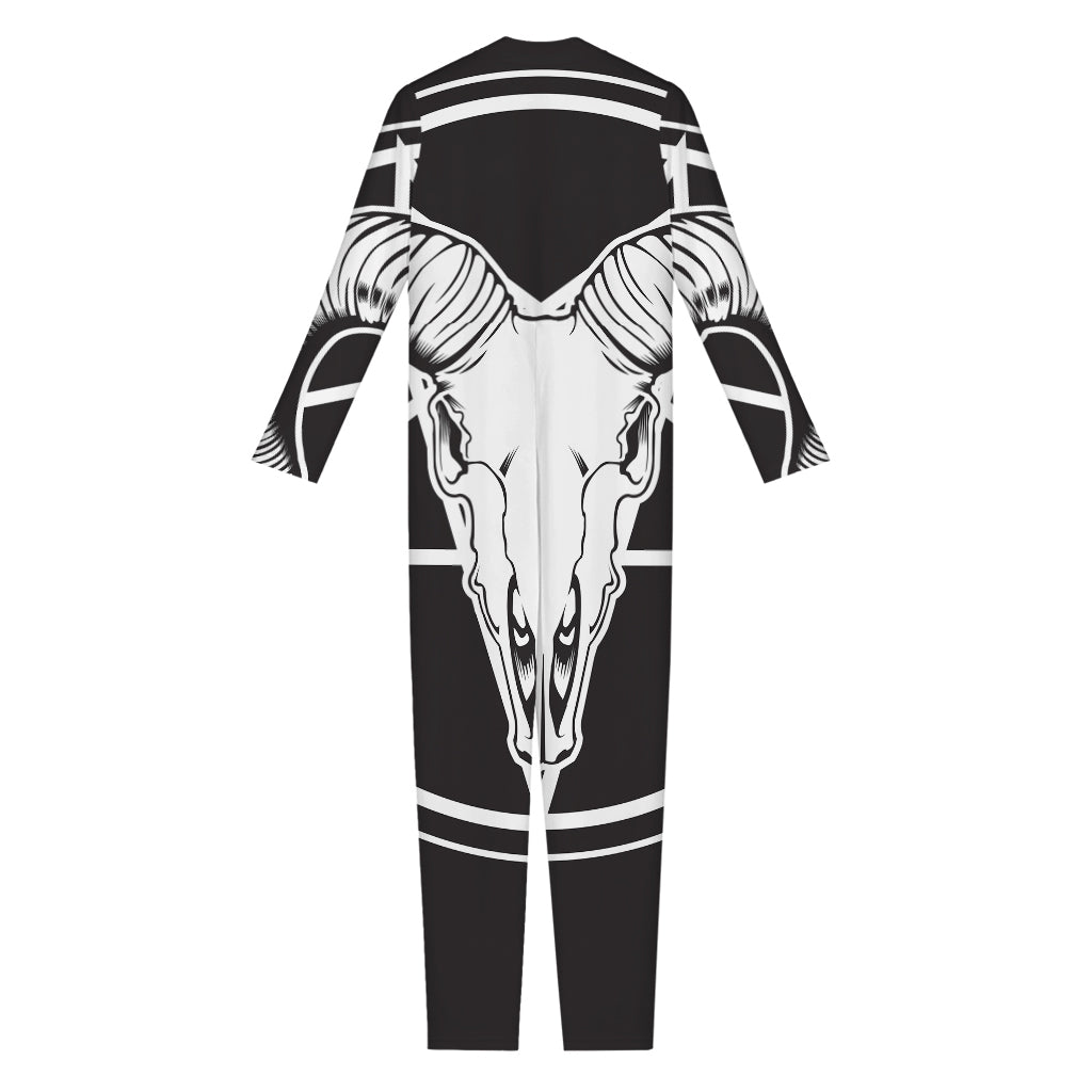 Satan Goat Skull Pentagram Print Jumpsuit