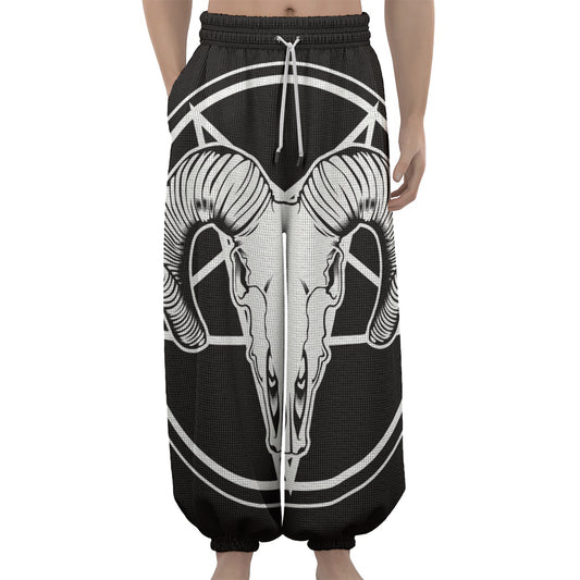 Satan Goat Skull Pentagram Print Lantern Pants