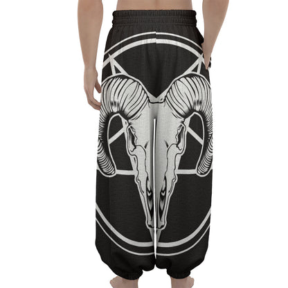 Satan Goat Skull Pentagram Print Lantern Pants