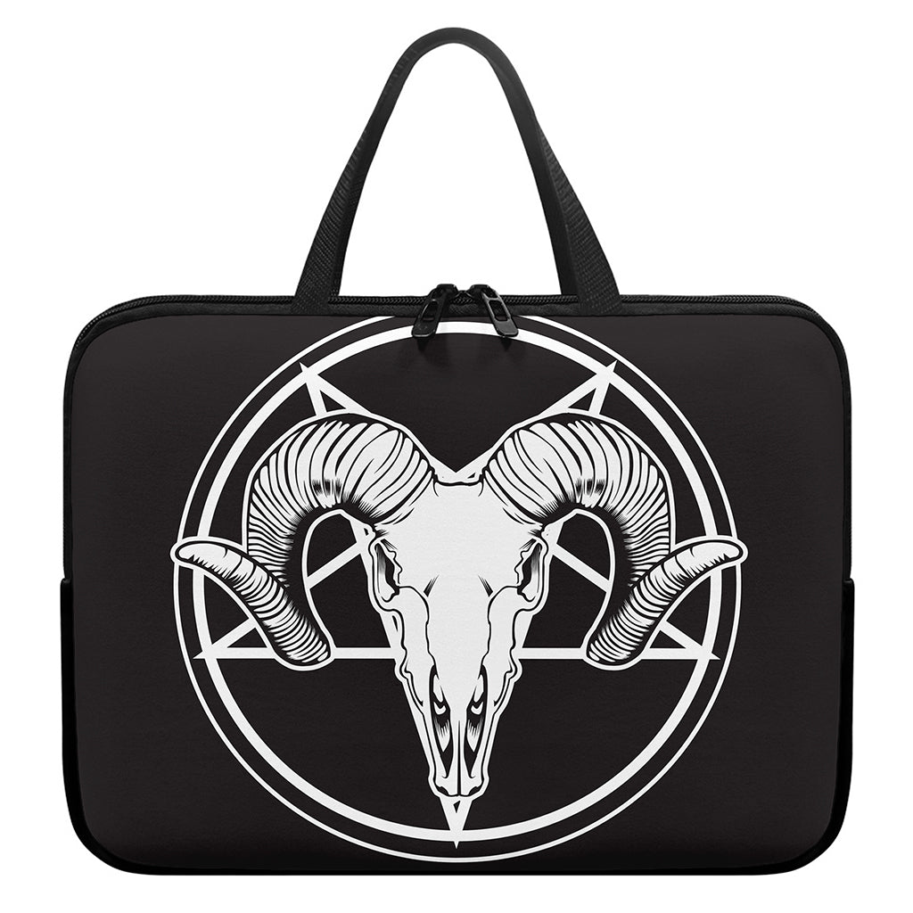 Satan Goat Skull Pentagram Print Laptop Sleeve With Handle