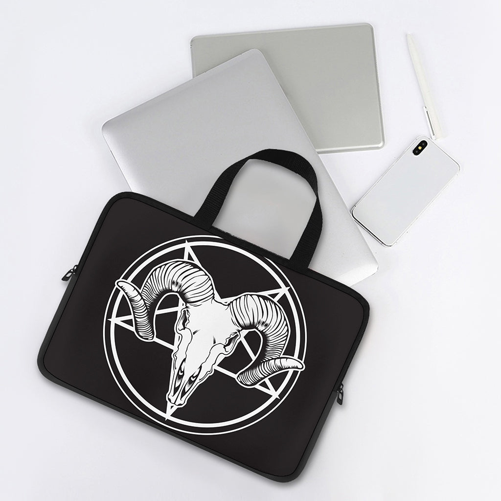 Satan Goat Skull Pentagram Print Laptop Sleeve With Handle