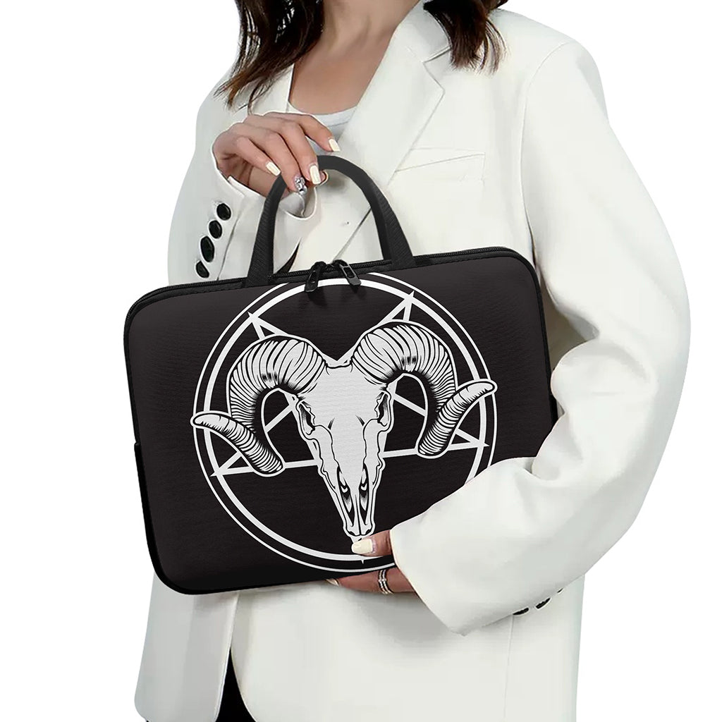 Satan Goat Skull Pentagram Print Laptop Sleeve With Handle