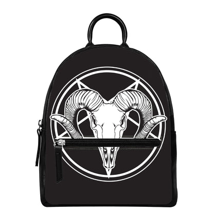 Satan Goat Skull Pentagram Print Leather Backpack